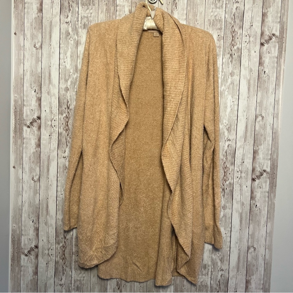 Barefoot Dreams Cozychic Lite Circle Tan Drape Open Front Cardigan Medium